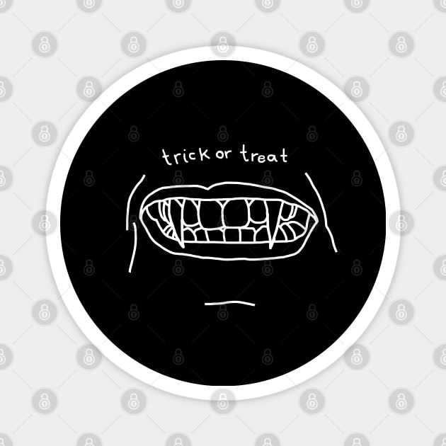 White Line Halloween Trick or Treat Fangs Horror Face Magnet by ellenhenryart